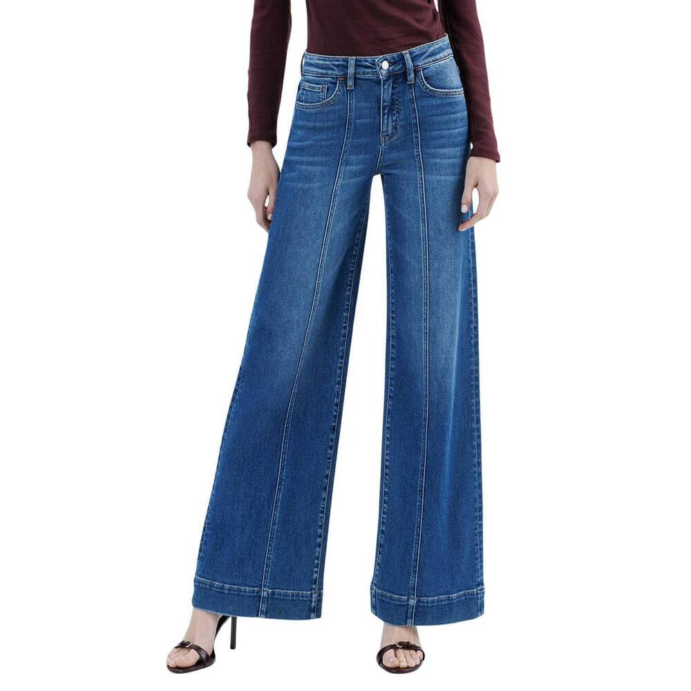 NEW FLYING MONKEY high rise trouser hem extreme wide leg jeans in moon bar